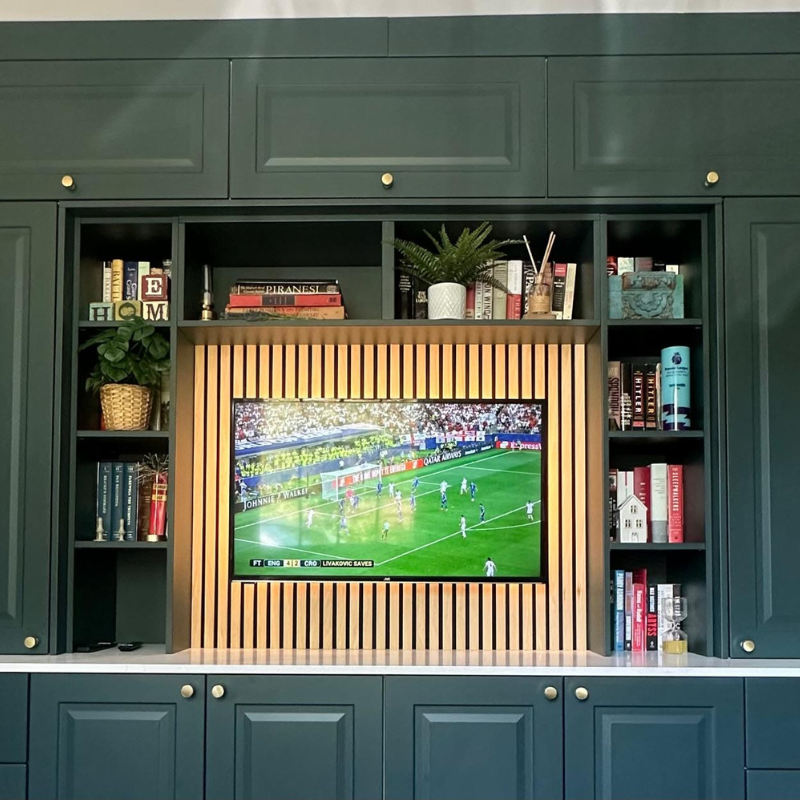 Fir green media wall with tv on