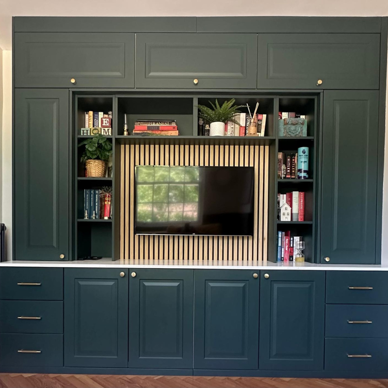 Fir green media wall with panneling