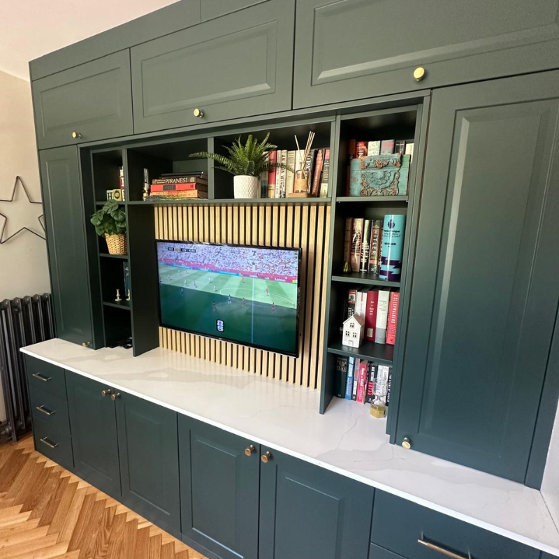 Fir green media wall storage space